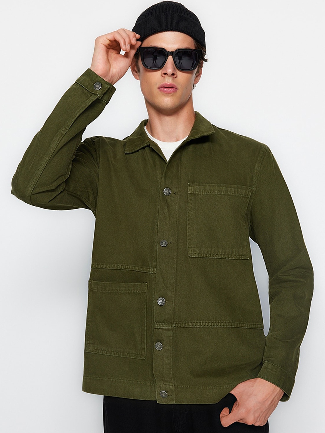 

Trendyol Pure Cotton Denim Jacket, Olive