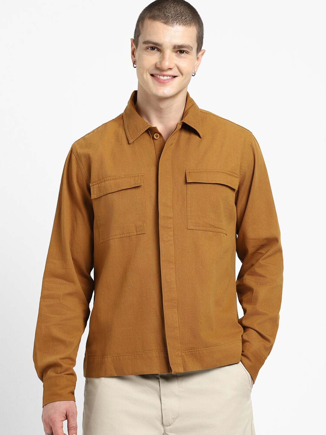 

FOREVER 21 Opaque Pure Cotton Casual Shirt, Yellow