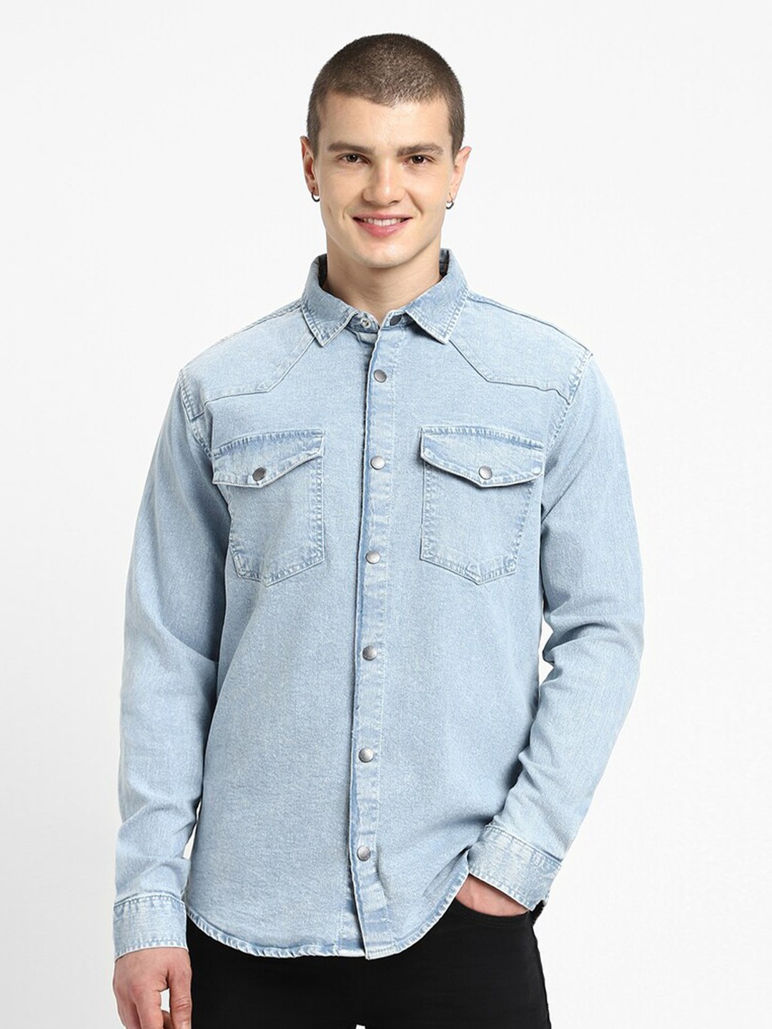 

FOREVER 21 Spread Collar Casual Shirt, Blue