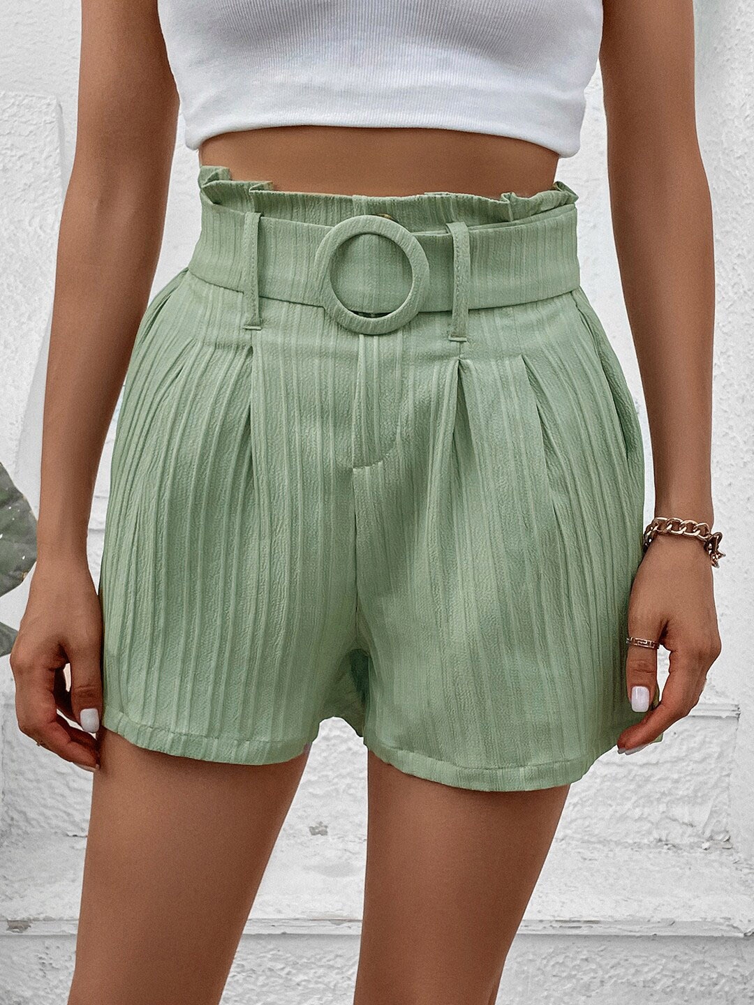 

StyleCast Women Green Belted Regular Shorts