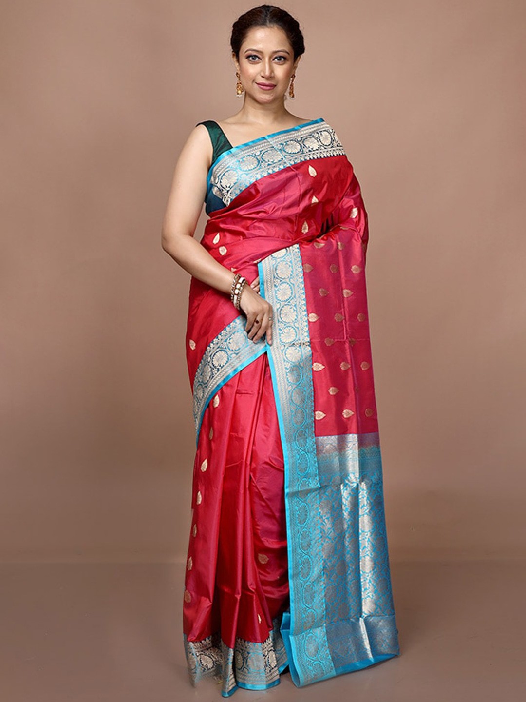 

AllSilks Ethnic Motifs Woven Design Zari Pure Silk Saree, Pink