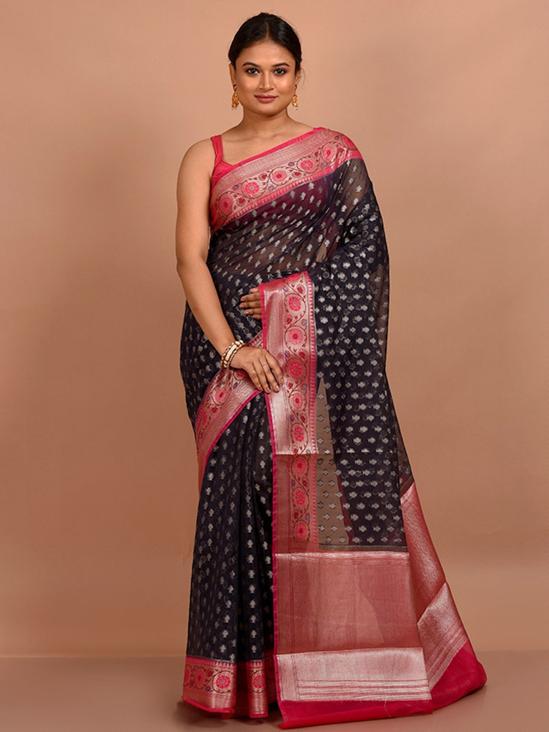 

AllSilks Ethnic Motifs Woven Designed Zari Saree, Black
