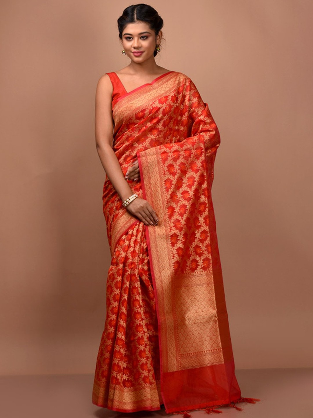 

AllSilks Ethnic Motifs Woven Design Zari Silk Blend Saree, Red