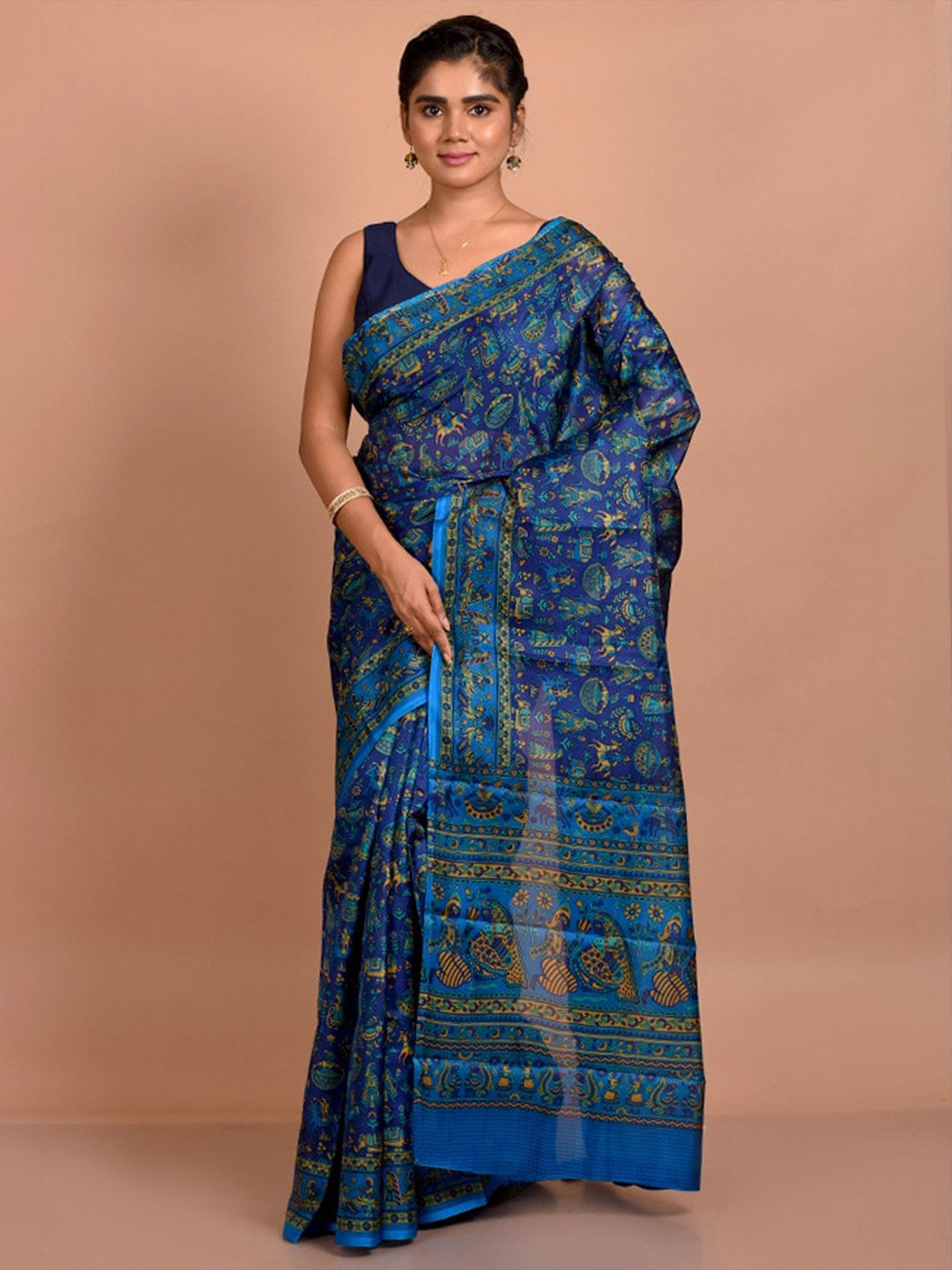 

AllSilks Ethnic Motifs Printed Pure Silk Saree, Blue