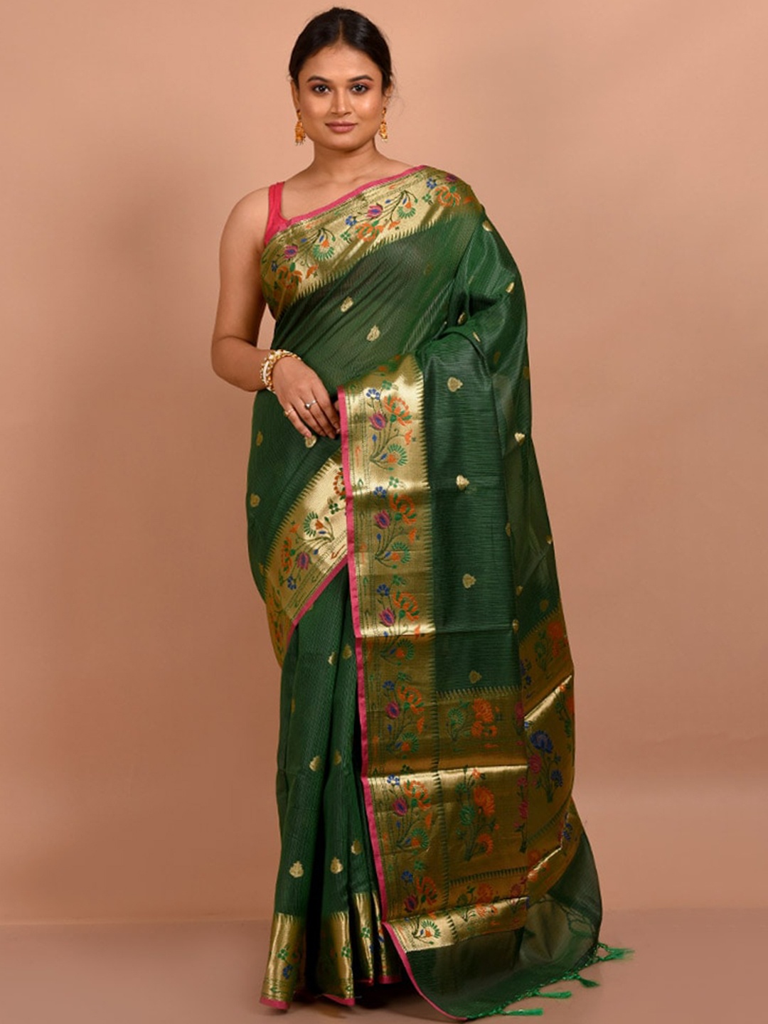 

AllSilks Woven Design Zari Saree, Green