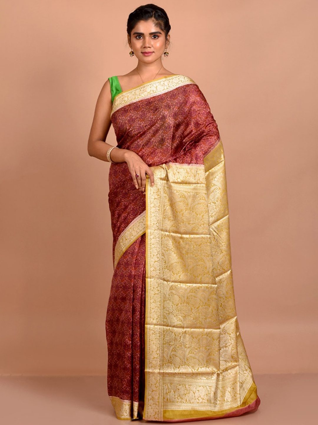 

AllSilks Floral Printed Zari Pure Silk Saree, Pink