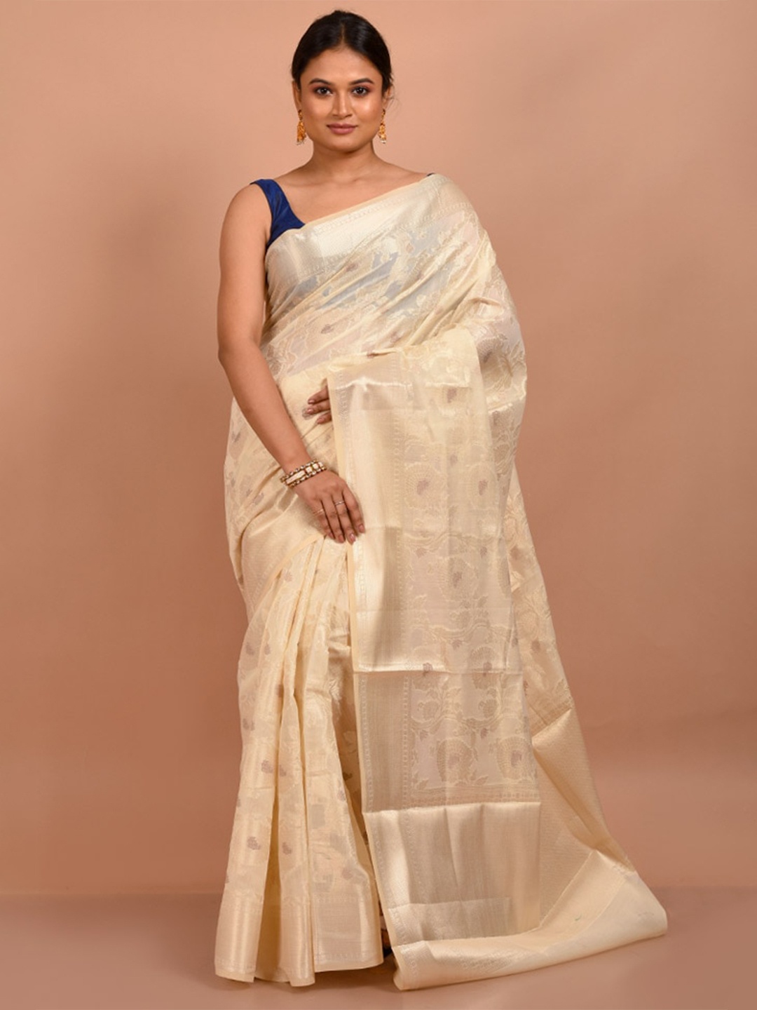 

AllSilks Woven Design Zari Pure Cotton Saree, Cream