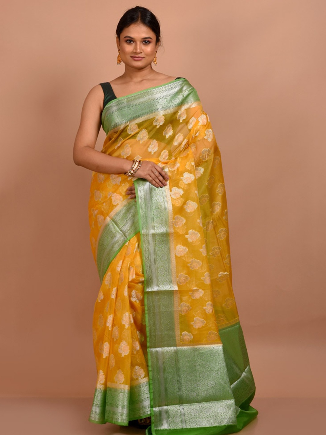 

AllSilks Woven Design Zari Organza Saree, Yellow