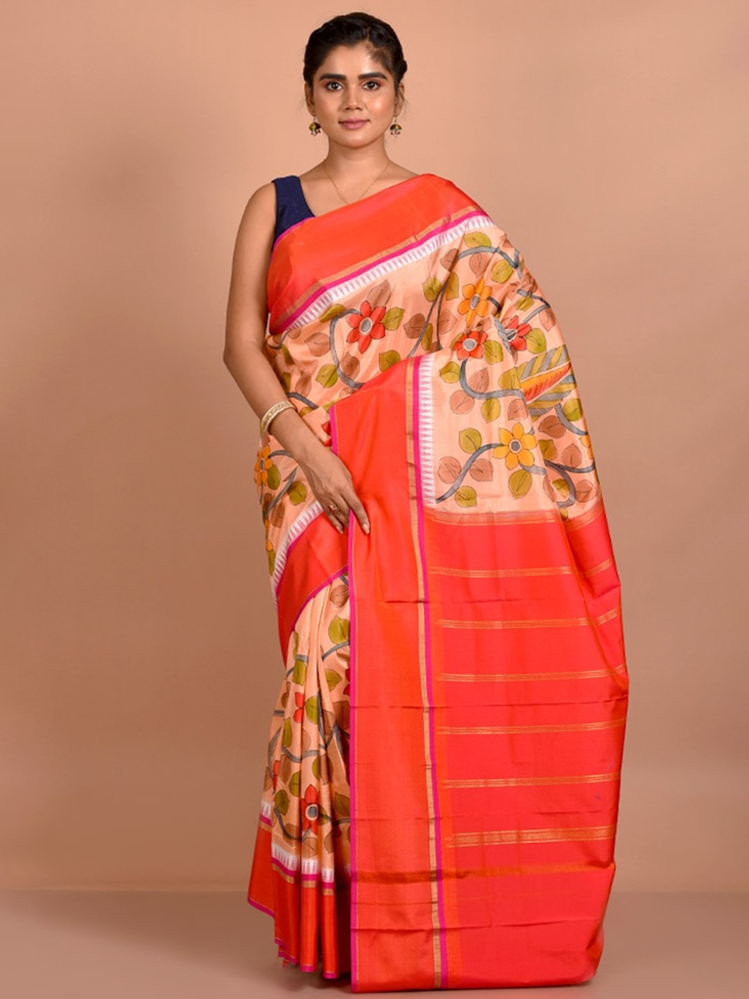

AllSilks Ethnic Motifs Zari Pure Silk Saree, Peach