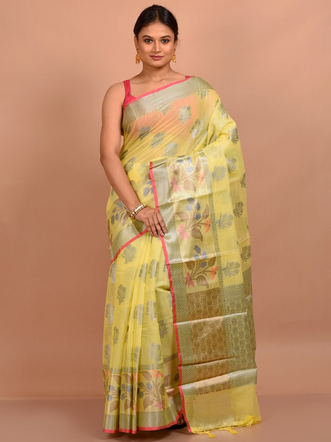 

AllSilks Ethnic Motifs Woven Design Zari Saree, Yellow