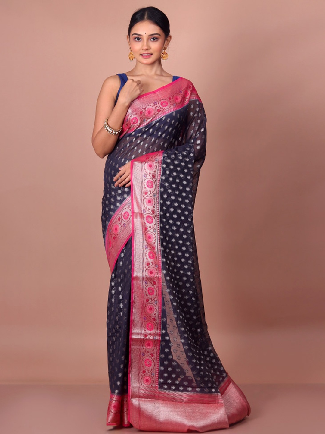 

AllSilks Ethnic Motifs Woven Design Zari Saree, Blue