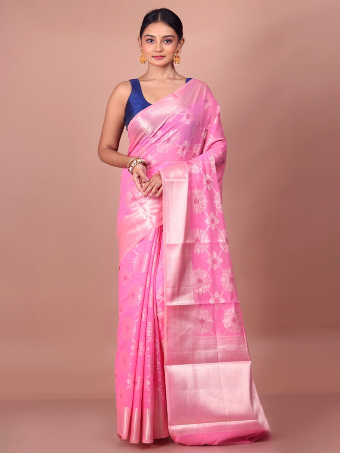 

AllSilks Ethnic Motif Zari Pure Cotton Saree, Pink