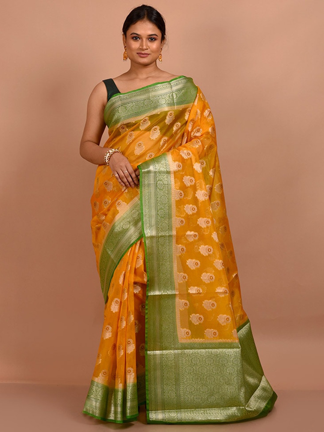 

AllSilks Woven Design Zari Saree, Yellow