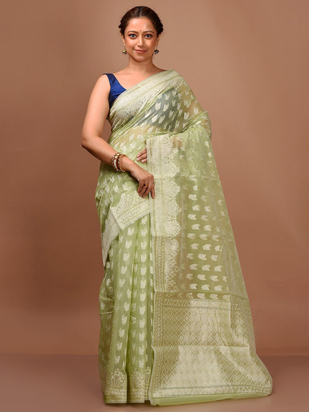 

AllSilks Ethnic Motif Zari Saree, Green