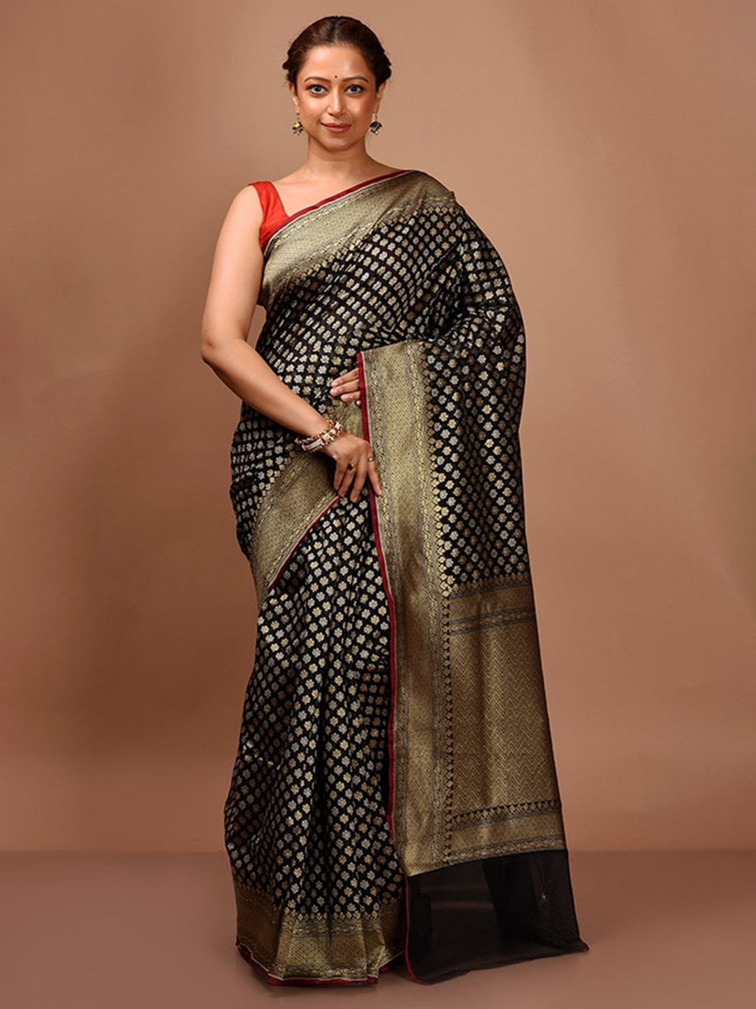 

AllSilks Woven Design Zari Silk Blend Saree, Black