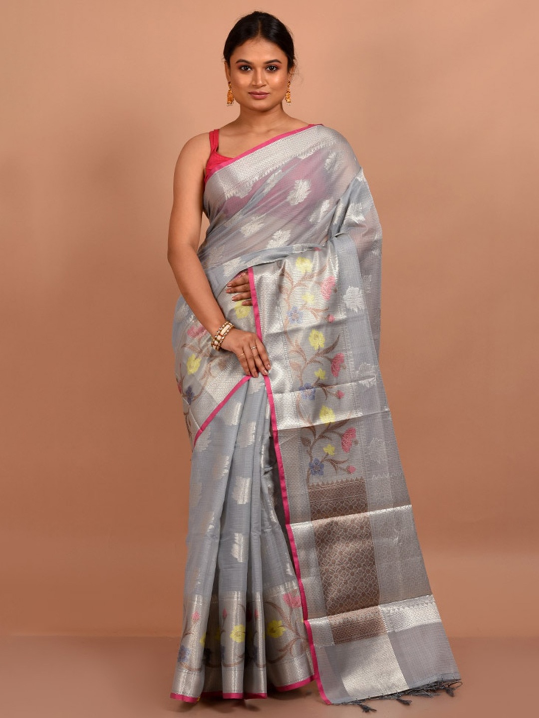 

AllSilks Ethnic Motifs Woven Design Zari Saree, Grey