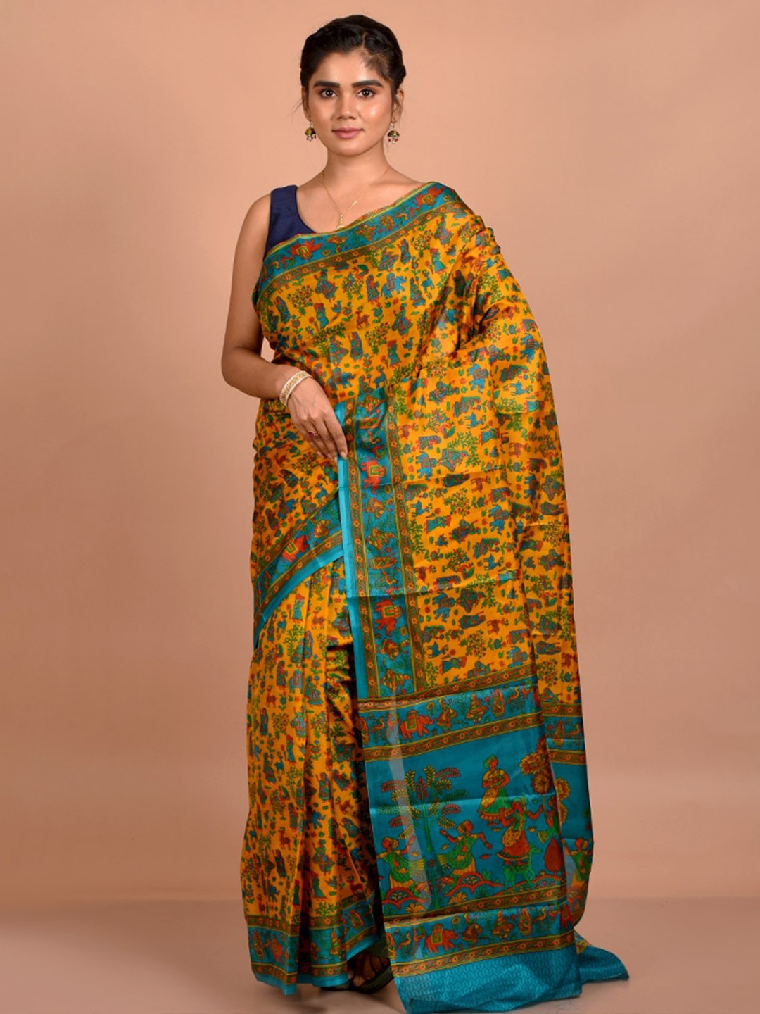 

AllSilks Floral Printed Pure Silk Saree, Mustard