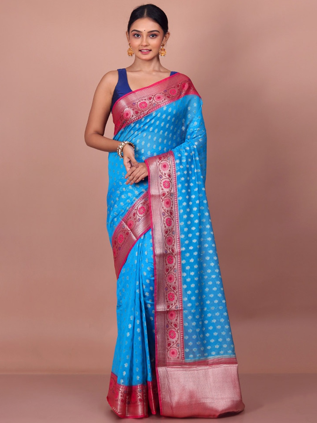 

AllSilks Ethnic Motifs Woven Design Zari Saree, Blue