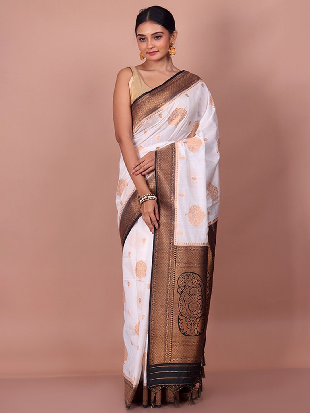 

AllSilks Ethnic Motifs Woven Design Zari Saree, White