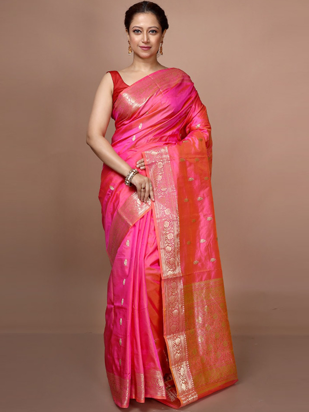 

AllSilks Woven Design Zari Pure Silk Saree, Pink
