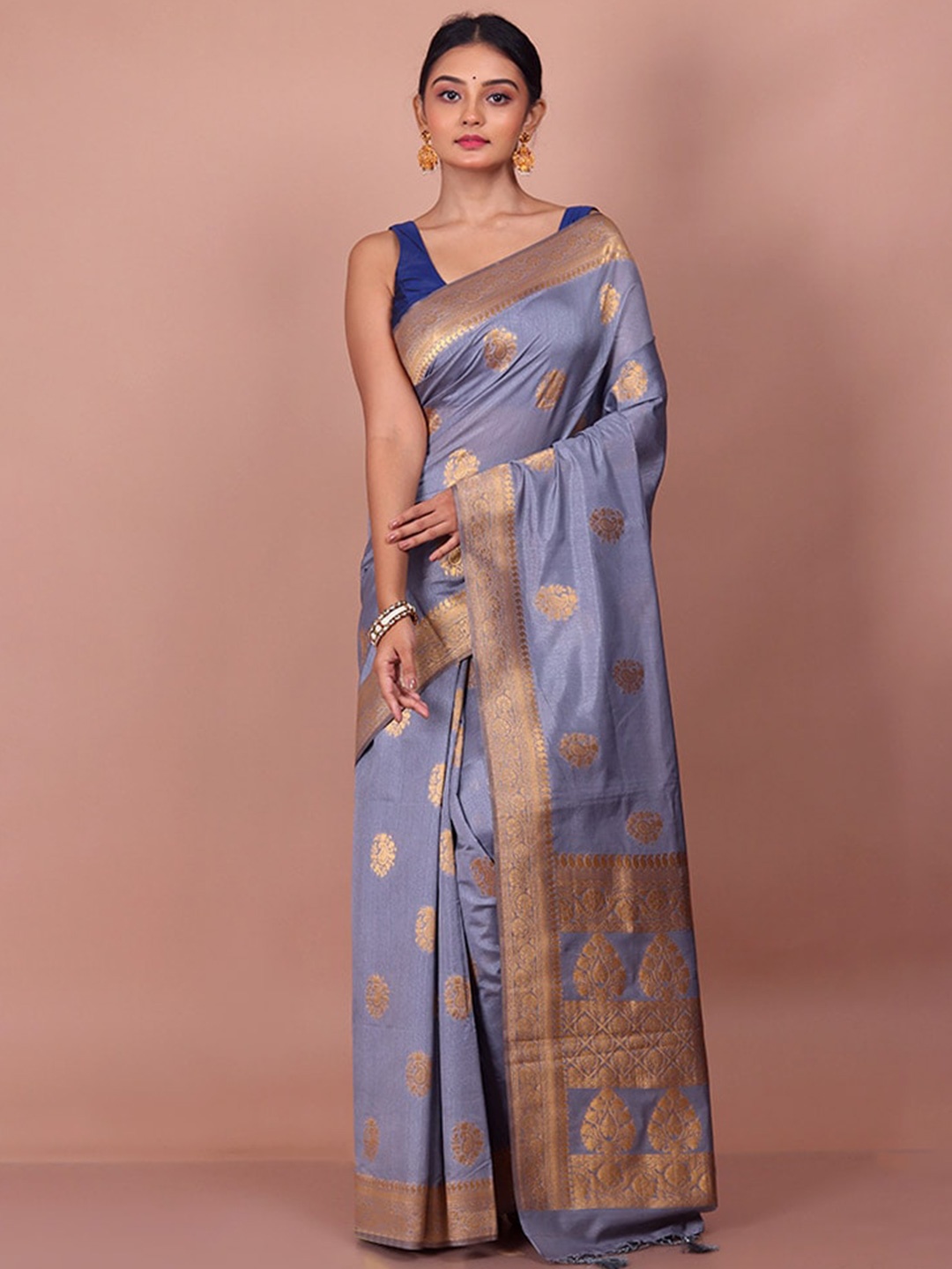 

AllSilks Ethnic Motifs Woven Design Zari Saree, Grey