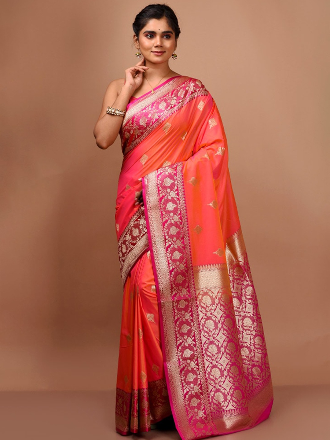 

AllSilks Ethnic Motifs Woven Design Zari Saree, Pink