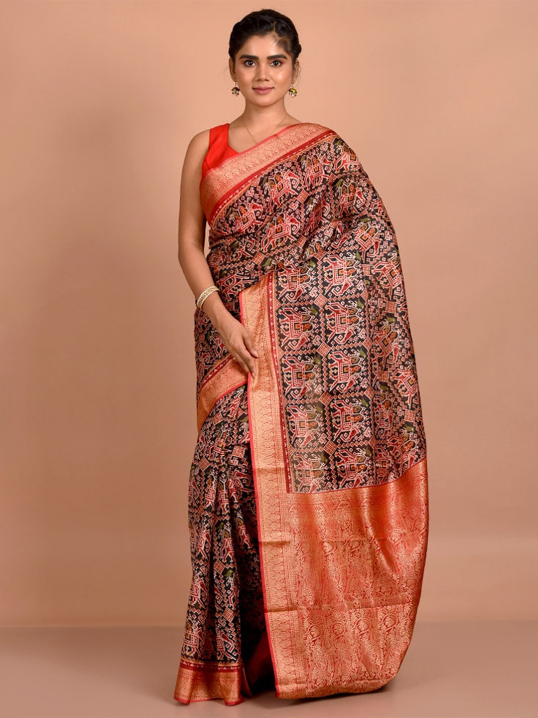 

AllSilks Ethnic Motifs Printed Zari Pure Silk Saree, Peach