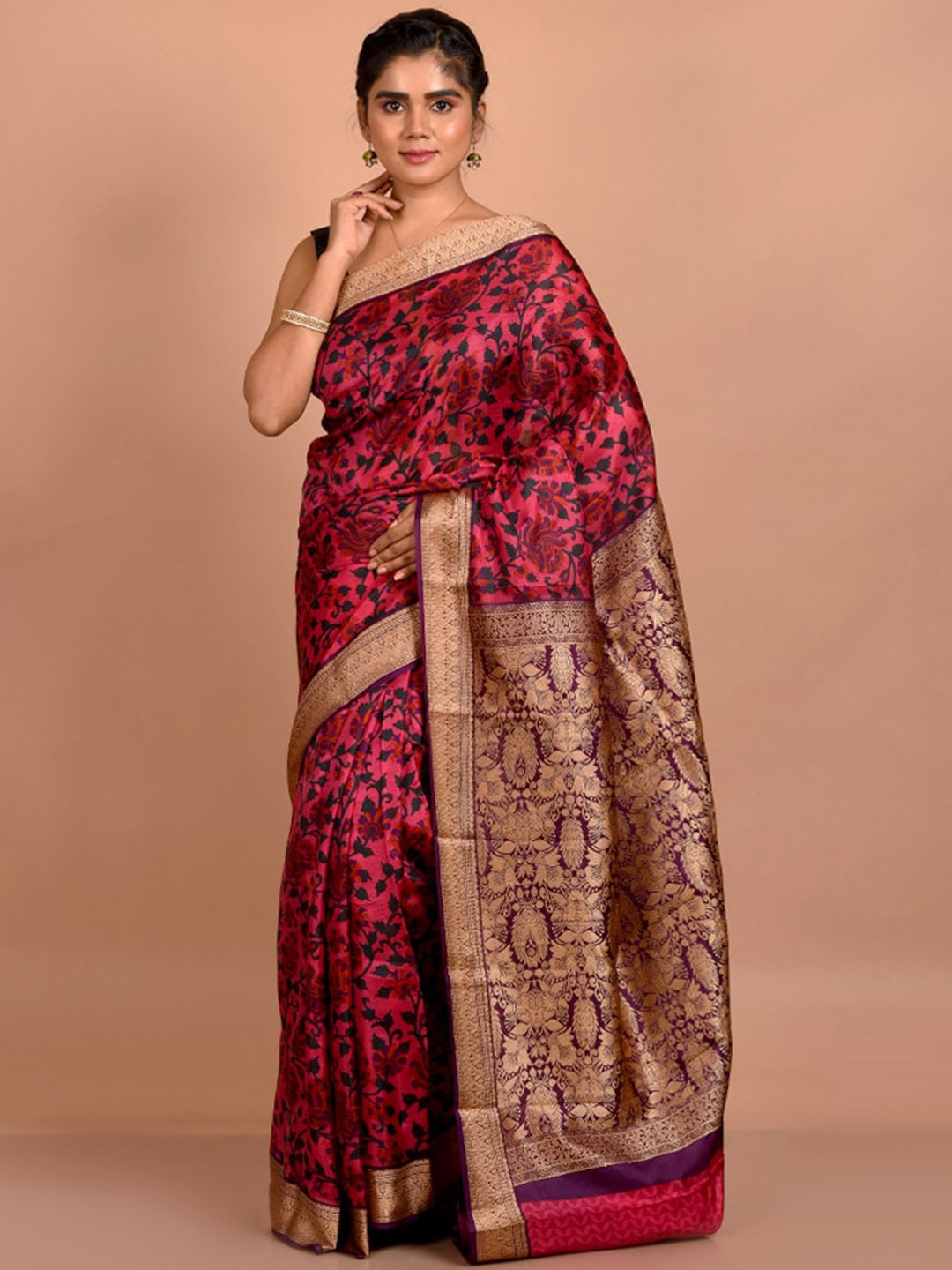 

AllSilks Ethnic Motifs Zari Pure Silk Saree, Pink