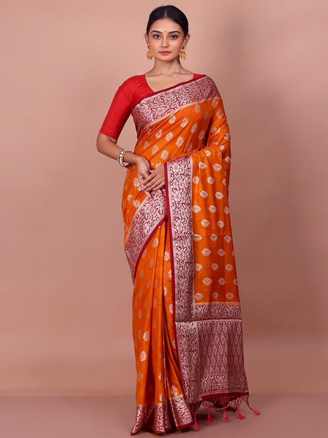 

AllSilks Ethnic Motifs Woven Design Zari Saree, Orange