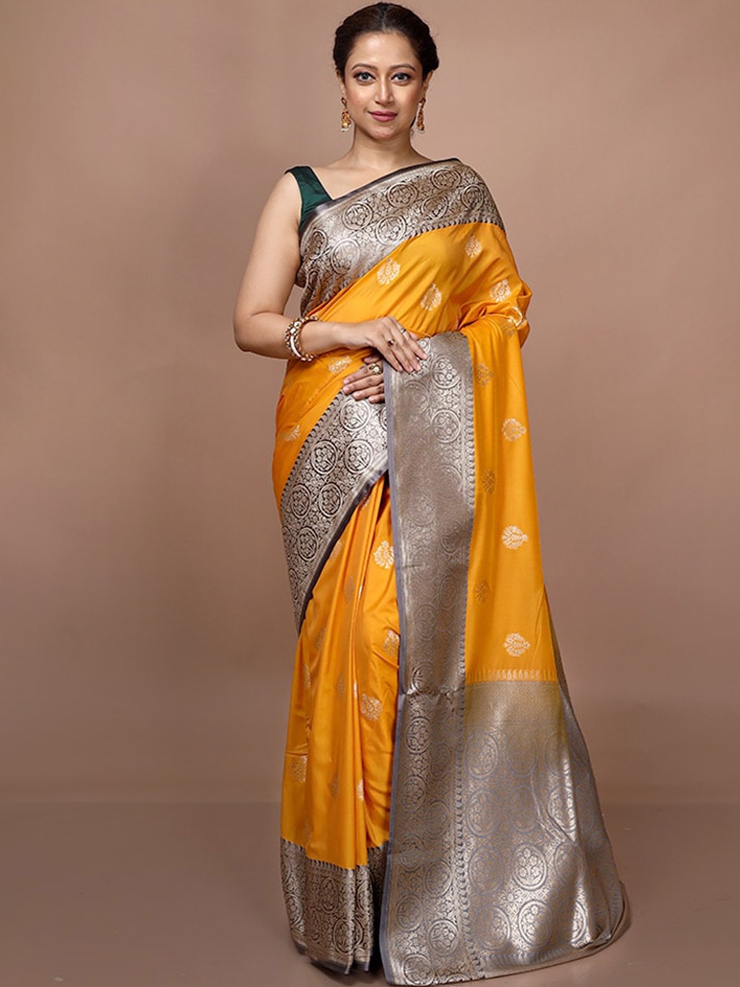 

AllSilks Ethnic Motifs Woven Design Zari Detailed Saree, Yellow