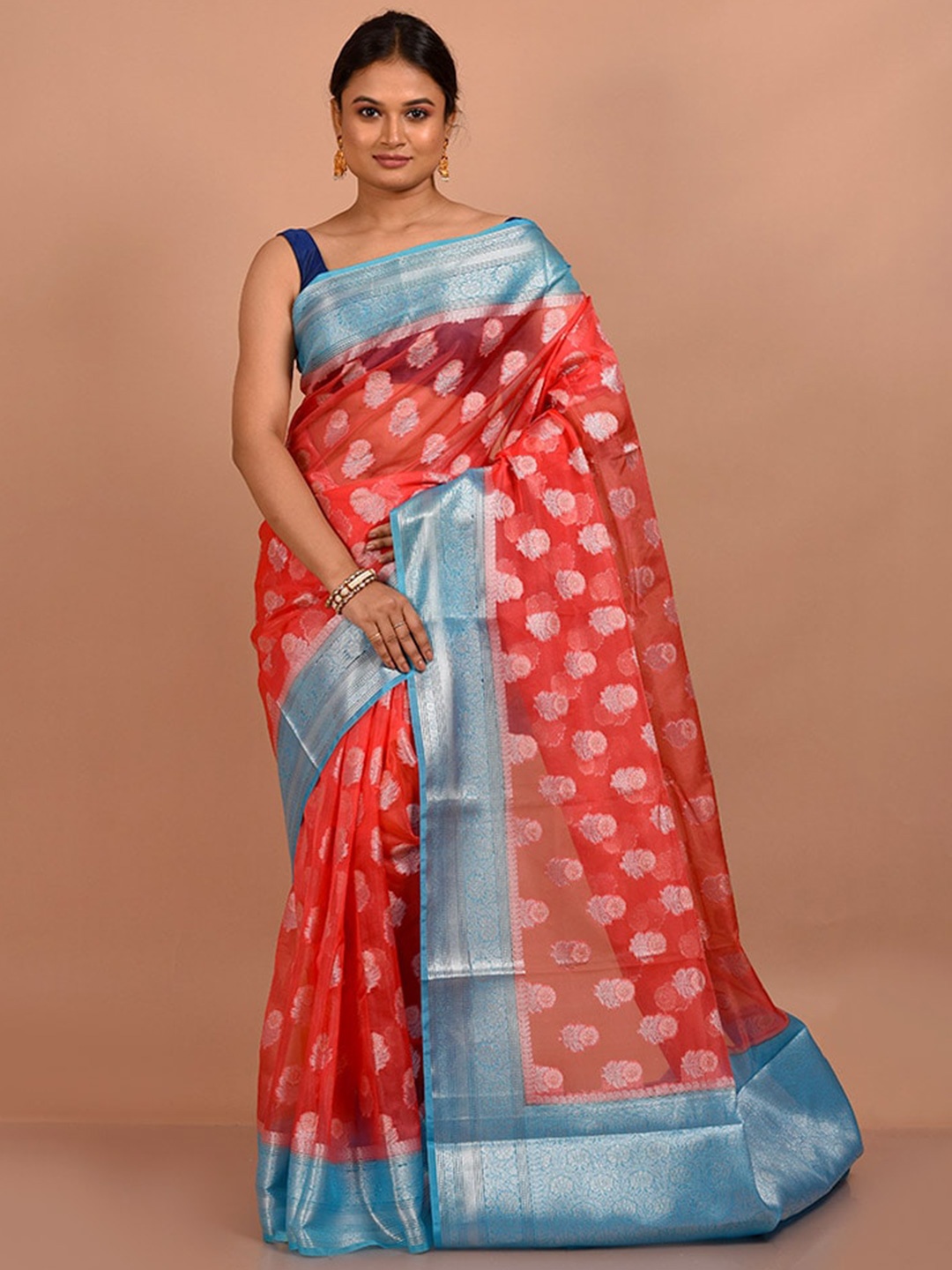 

AllSilks Ethnic Motif Zari Organza Saree, Red