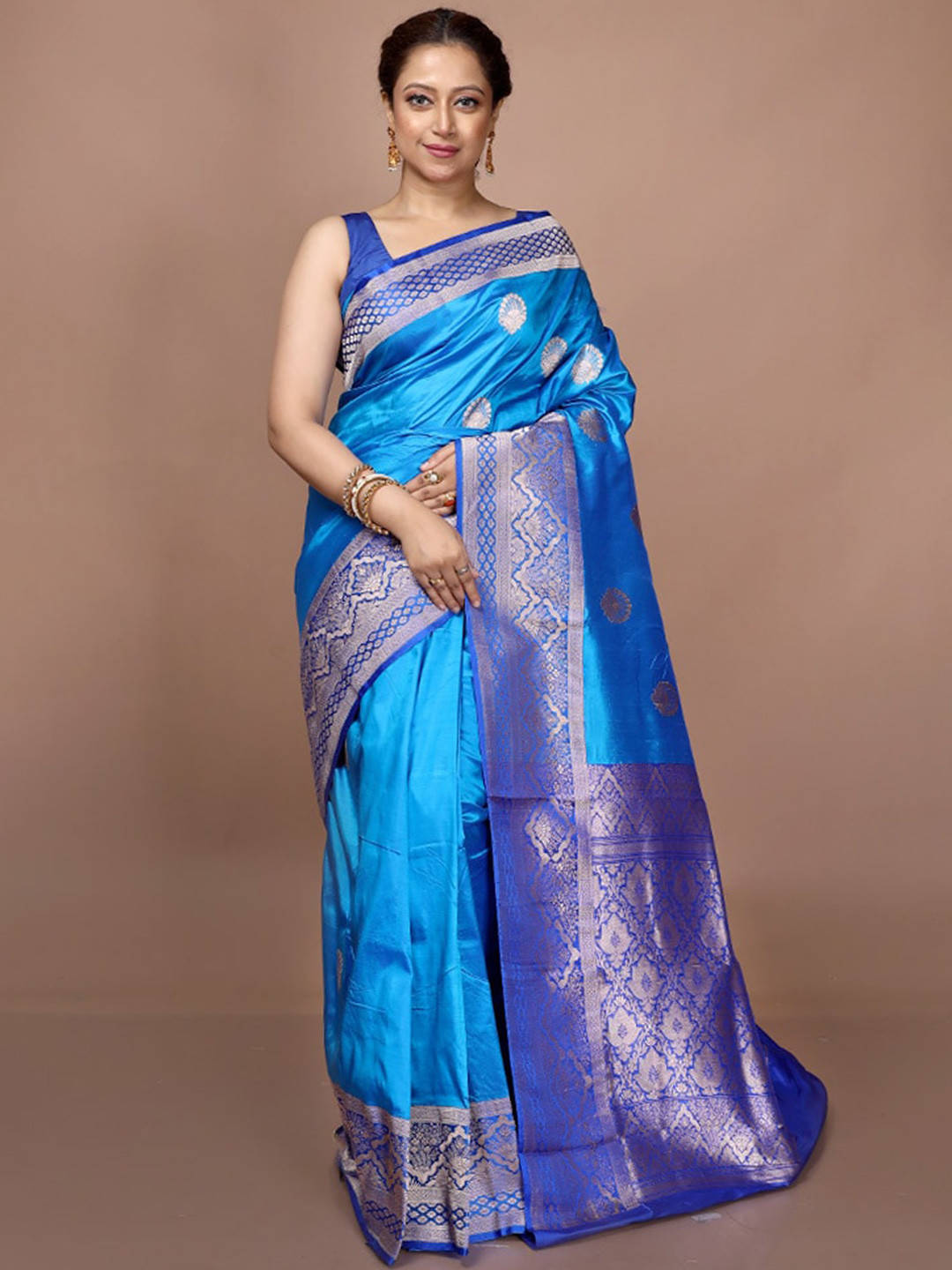

AllSilks Ethnic Motifs Woven Design Zari Pure Silk Saree, Blue