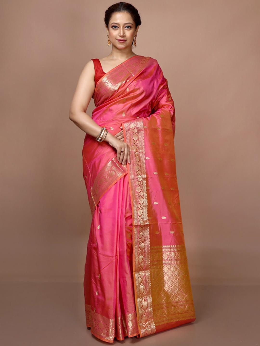 

AllSilks Woven Design Zari Pure Silk Saree, Pink