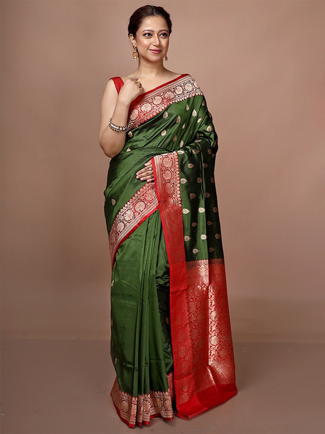 

AllSilks Ethnic Motifs Woven Design Zari Pure Silk Saree, Green