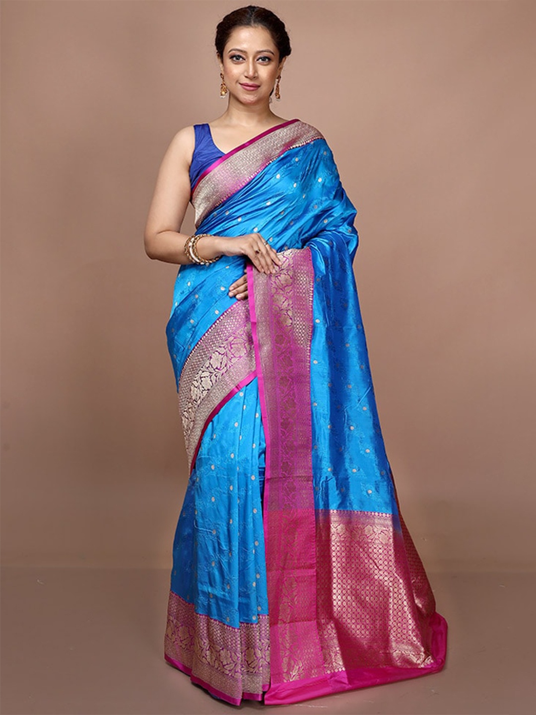 

AllSilks Ethnic Motif Zari Pure Silk Saree, Blue