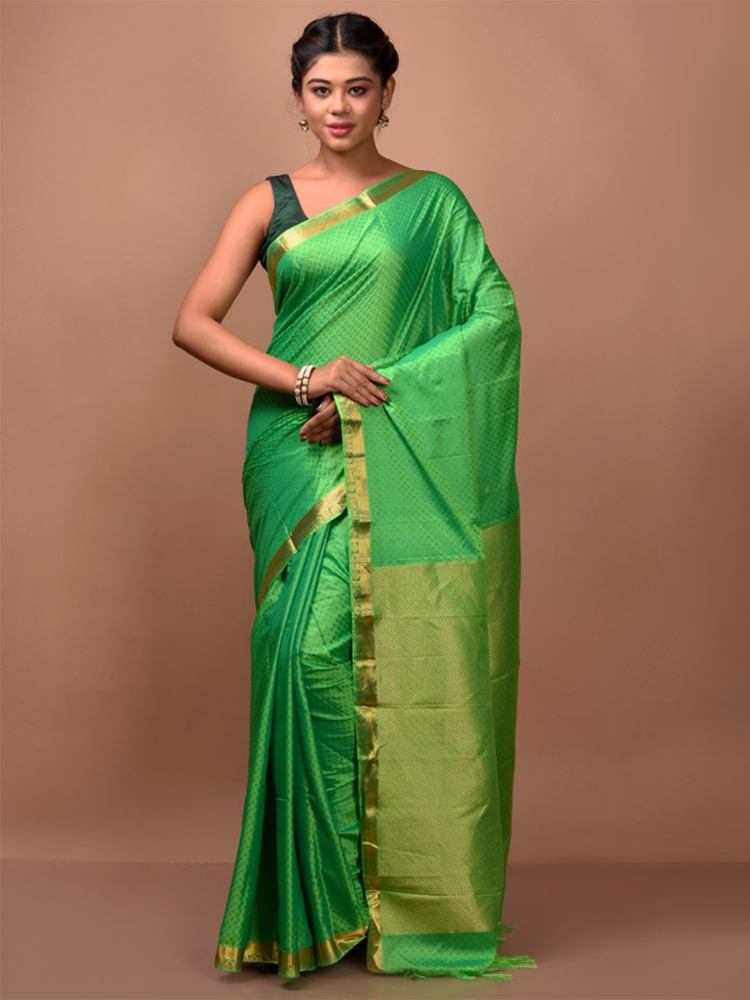 

AllSilks Woven Design Zari Silk Blend Kanjeevaram Saree, Green