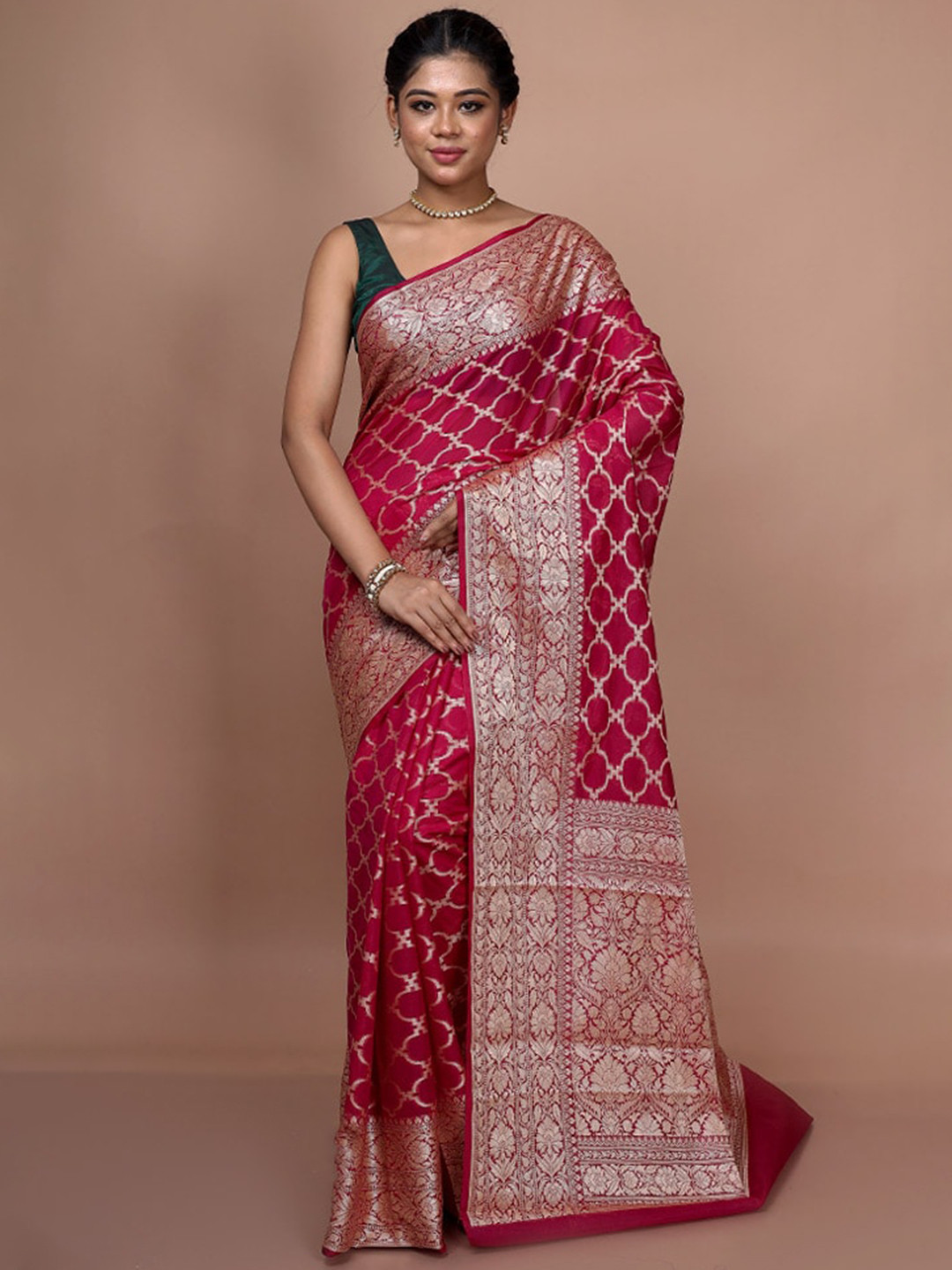 

AllSilks Woven Design Zari Saree, Fuchsia