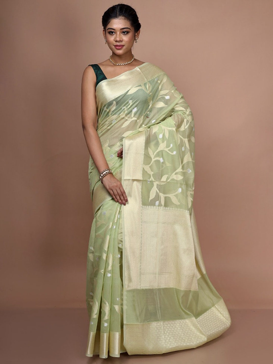 

AllSilks Woven Design Zari Saree, Green