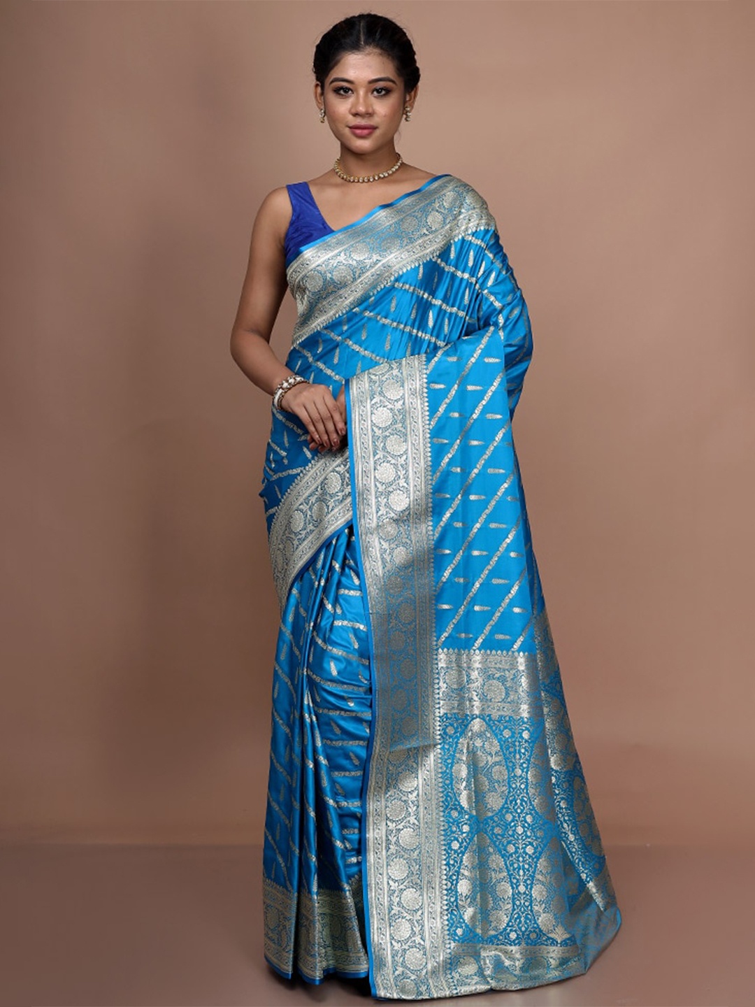 

AllSilks Ethnic Motif Zari Banarasi Saree, Blue