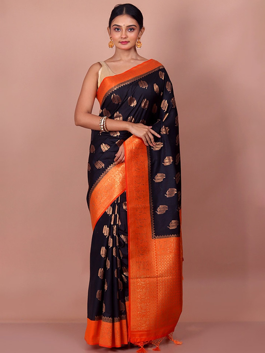 

AllSilks Ethnic Motifs Woven Design Zari Saree, Black