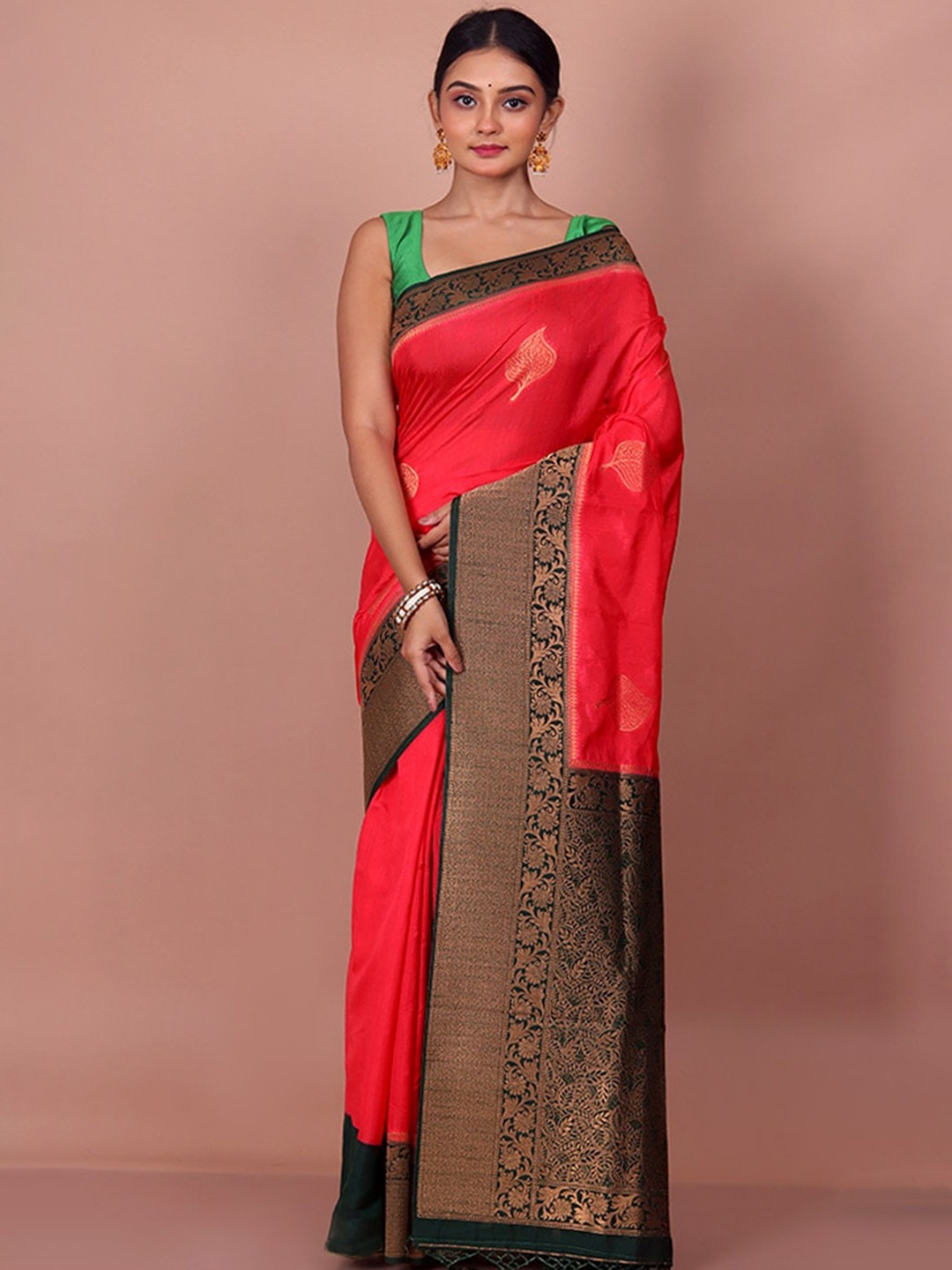 

AllSilks Woven Design Zari Silk Blend Saree, Pink