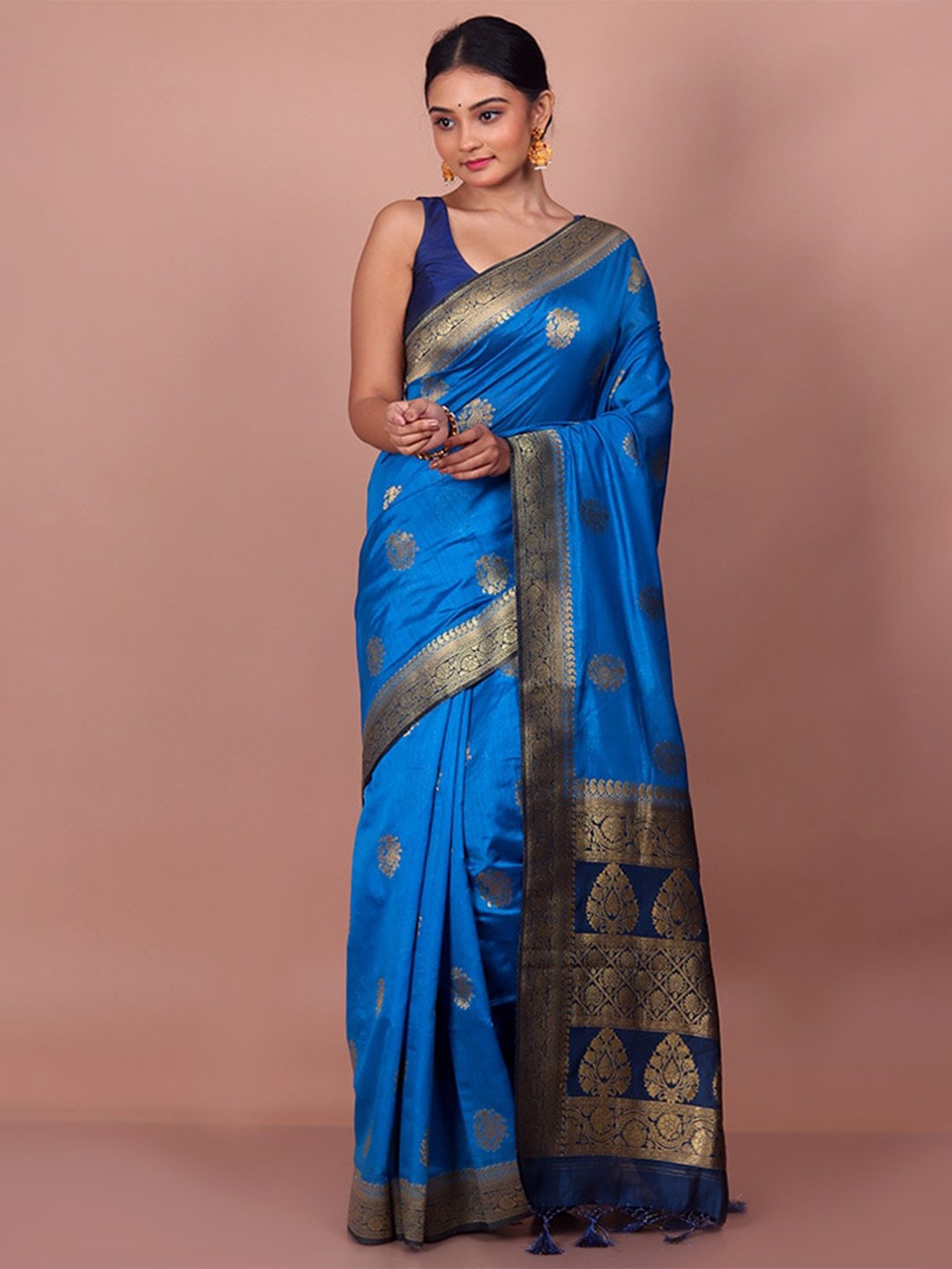 

AllSilks Ethnic Motifs Woven Design Zari Detail Saree, Blue