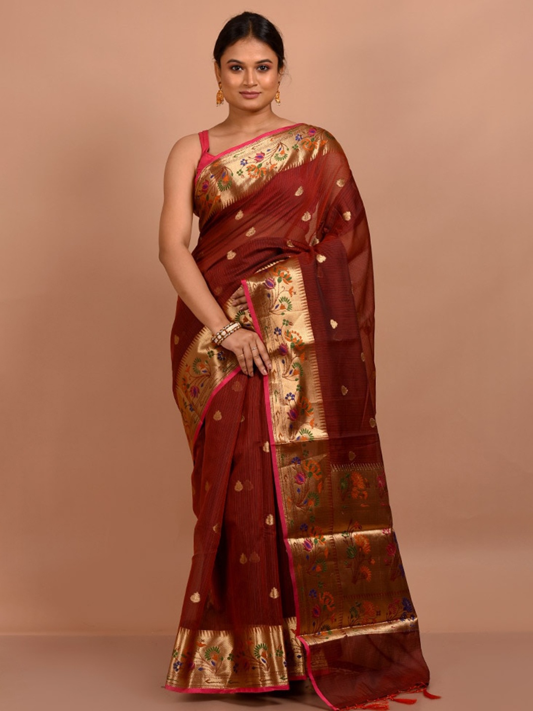 

AllSilks Ethnic Motifs Woven Design Zari Saree, Maroon