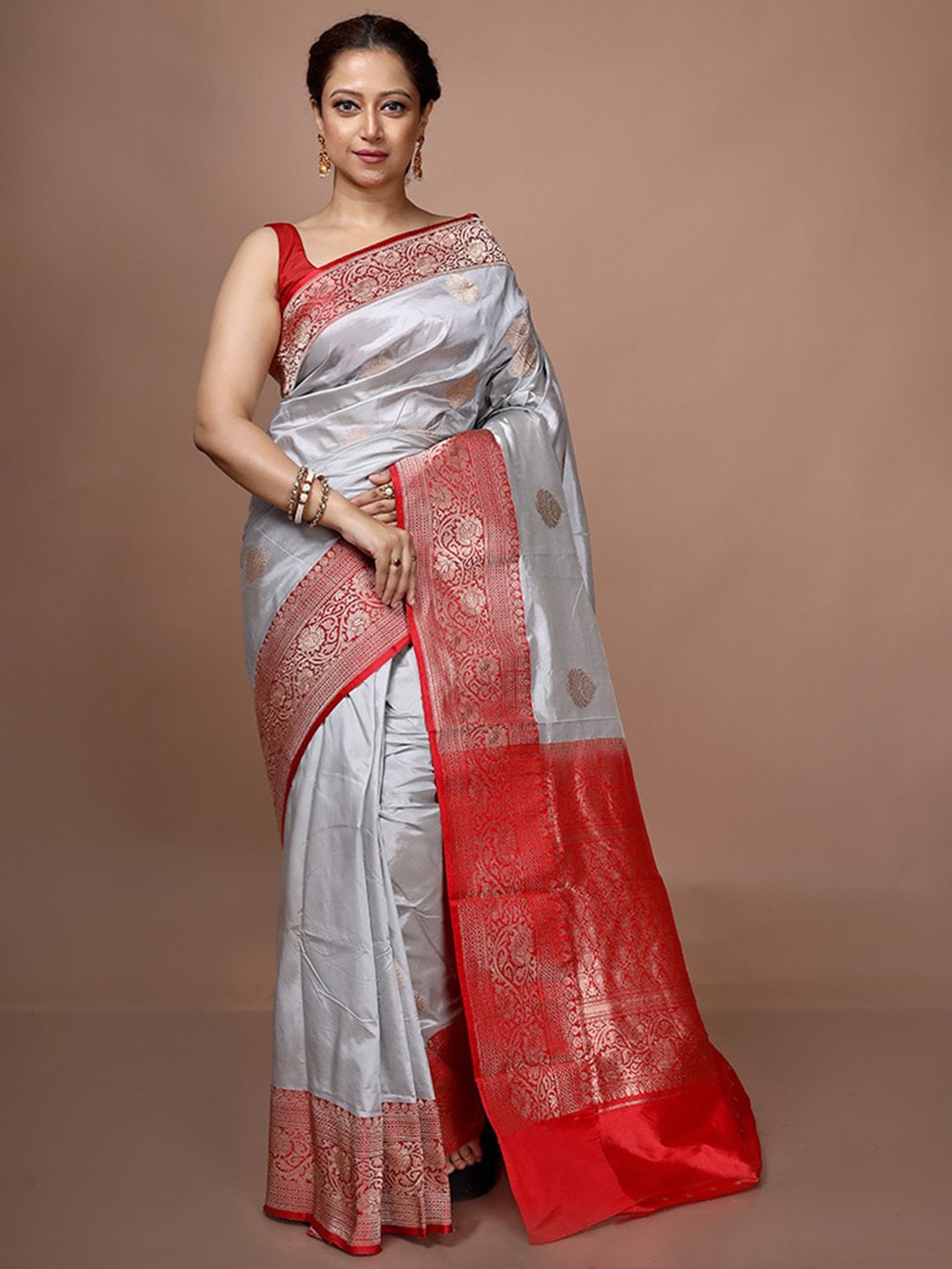

AllSilks Ethnic Motifs Woven Design Zari Pure Silk Saree, Grey