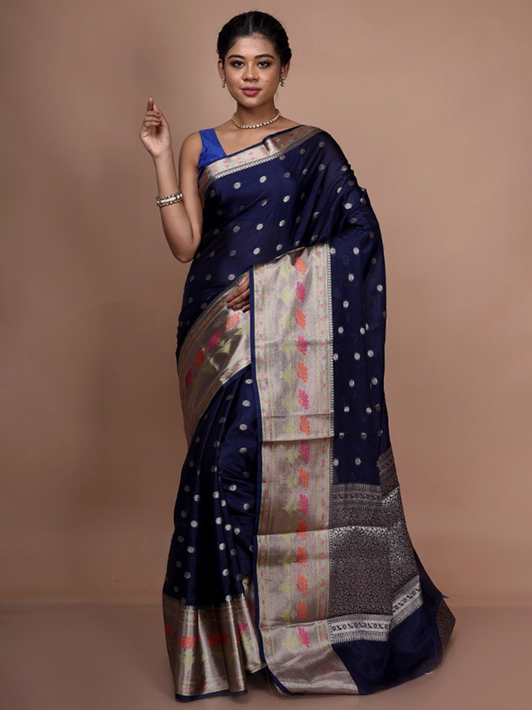 

AllSilks Floral Woven Design Zari Saree, Blue