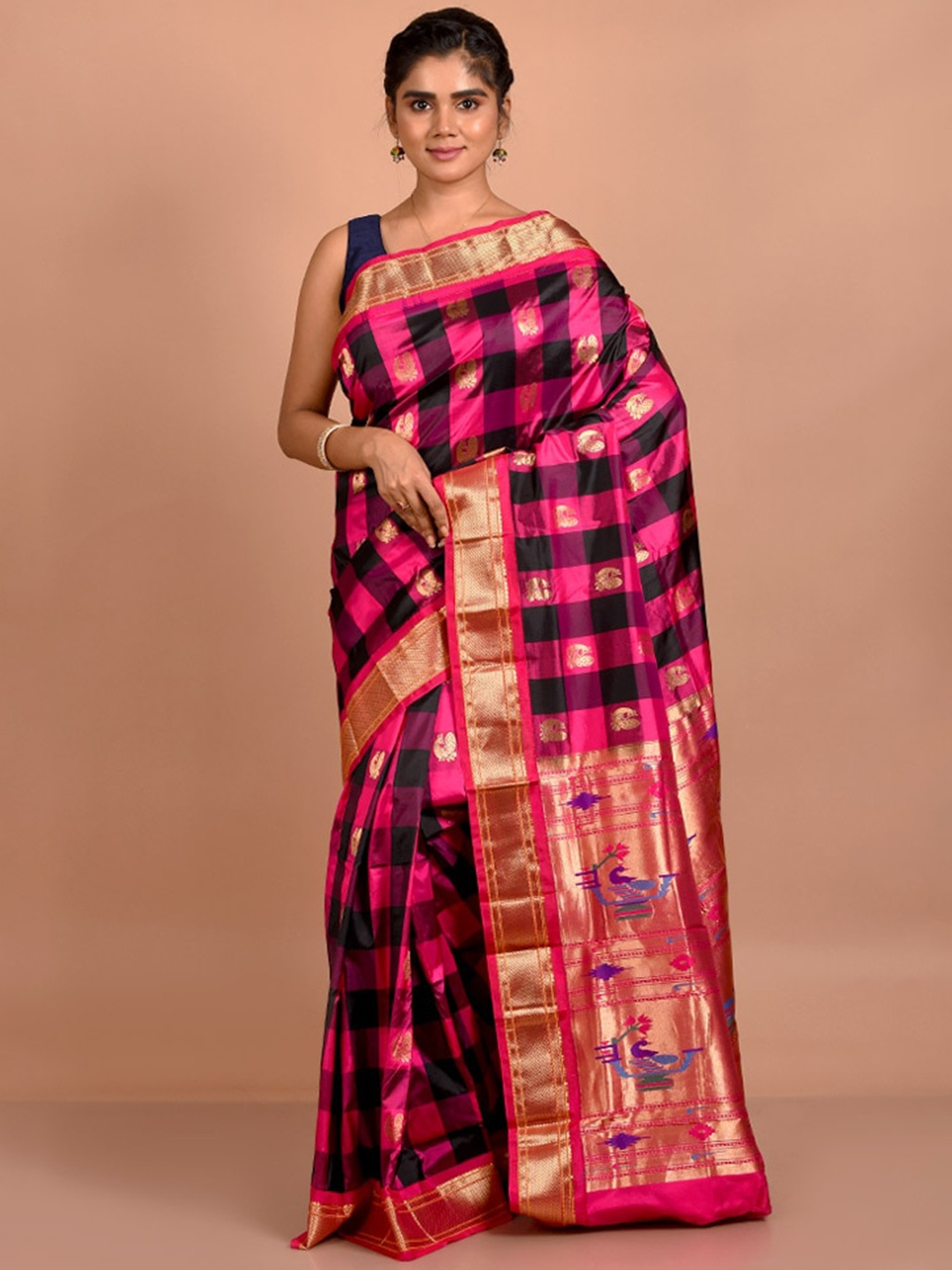 

AllSilks Woven Design Zari Pure Silk Kanjeevaram Saree, Pink