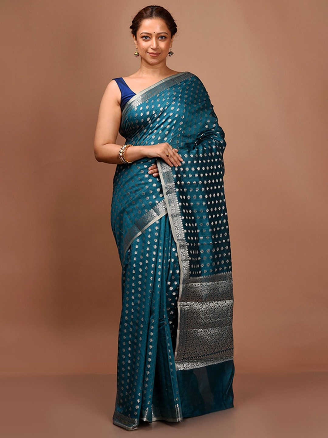 

AllSilks Ethnic Motifs Woven Designed Zari Silk Blend Saree, Blue