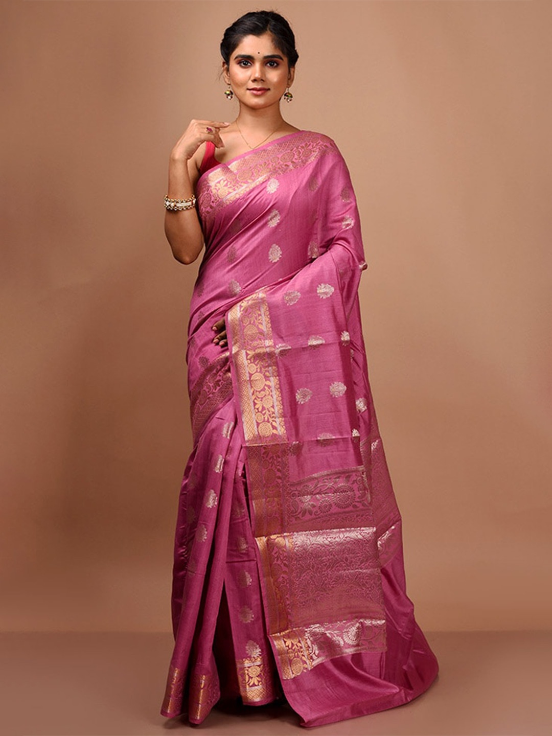

AllSilks Ethnic Motif Zari Saree, Pink