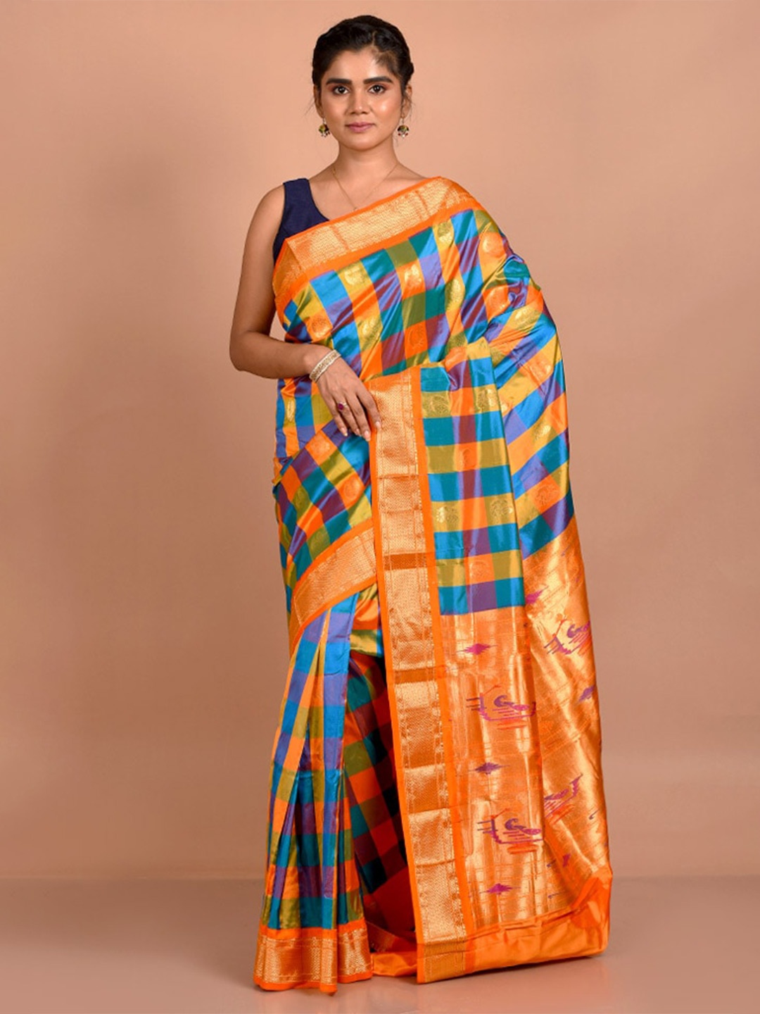 

AllSilks Ethnic Motif Zari Pure Silk Kanjeevaram Saree, Orange