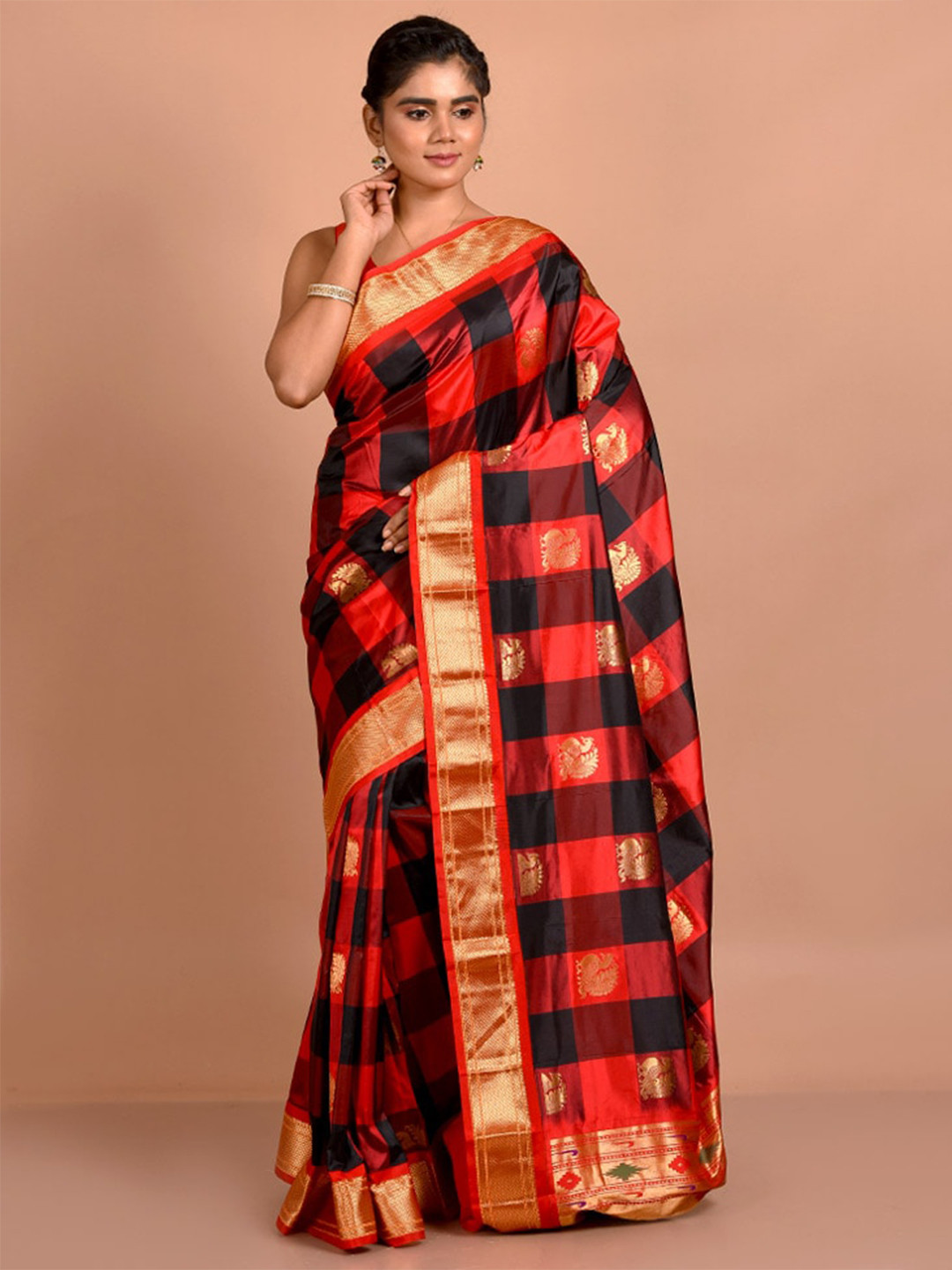 

AllSilks Woven Design Zari Pure Silk Kanjeevaram Saree, Red
